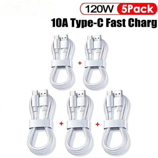 5PCS 10A 120W Type C Super Fast Charging Cable