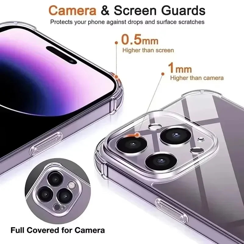 Transparent Phone Case for IPhone 16 11 12 13 14 15 Pro Max Mini TPU Silicone for IPhone XS Max XR 8 7Plus Back Cover Clear Case