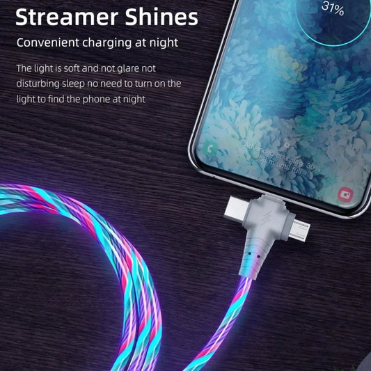 3in1 5A Flowing Light Up Data Cord Fast Charging party Line Micro USB Type-C