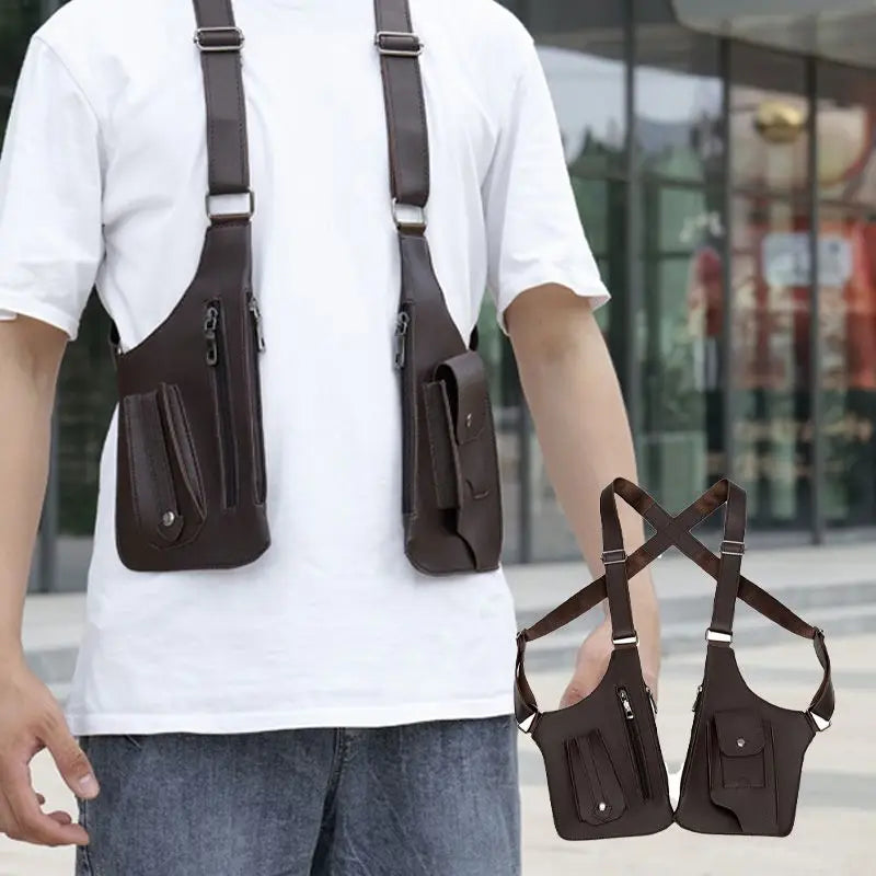 Retro Double Shoulder Strap Multi-pocket